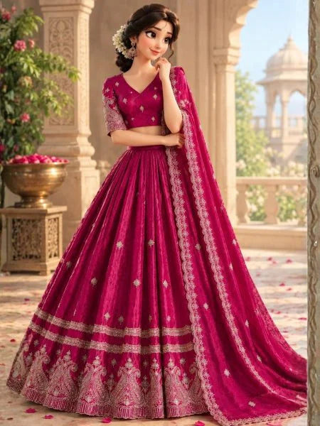 Royal Dussehra Special Space Silk Lehenga Choli with Zari Work Dupatta