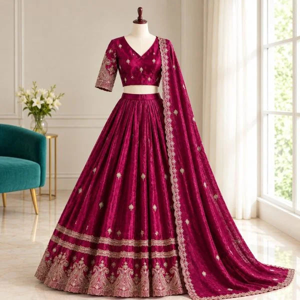 Royal Dussehra Special Space Silk Lehenga Choli with Zari Work Dupatta