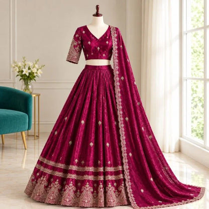 Royal Dussehra Special Space Silk Lehenga Choli with Zari Work Dupatta