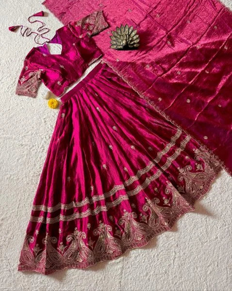 Royal Dussehra Special Space Silk Lehenga Choli with Zari Work Dupatta