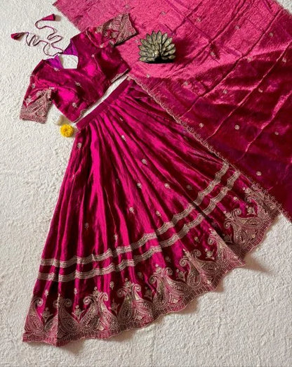 Royal Dussehra Special Space Silk Lehenga Choli with Zari Work Dupatta
