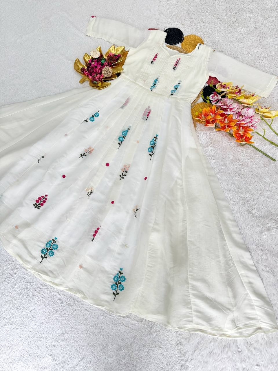 Classy Mul Mul Cotton Embroidery Gown