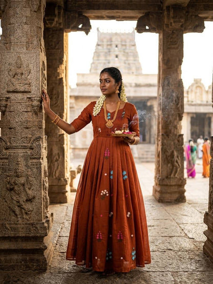 Classy Mul Mul Cotton Embroidery Gown