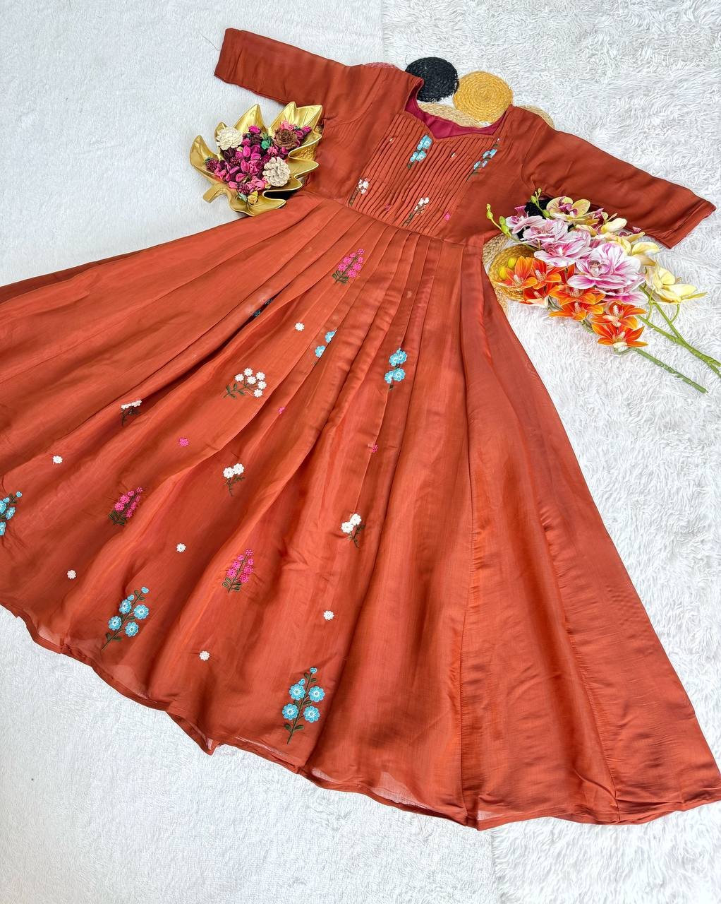 Classy Mul Mul Cotton Embroidery Gown
