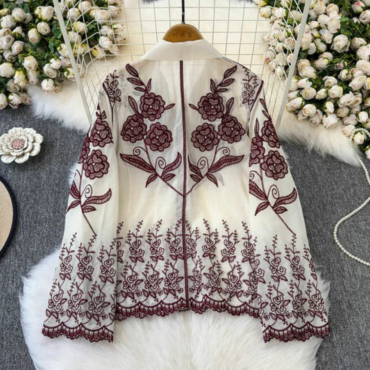 Trendy Embroidered Cotton Shirt With Bell Sleeves