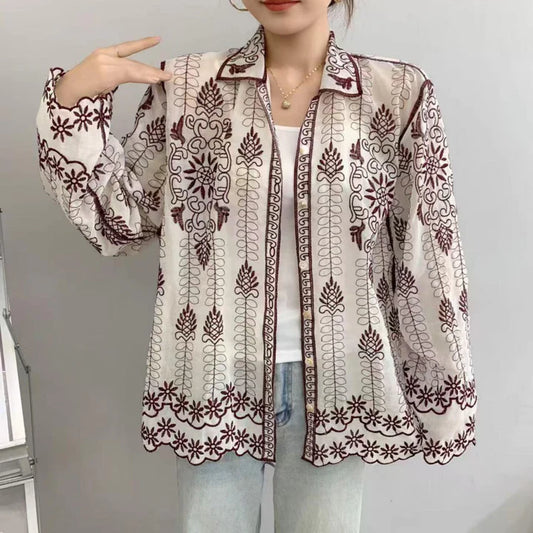 Classy Embroidered Cotton Shirt With Bell Sleeves