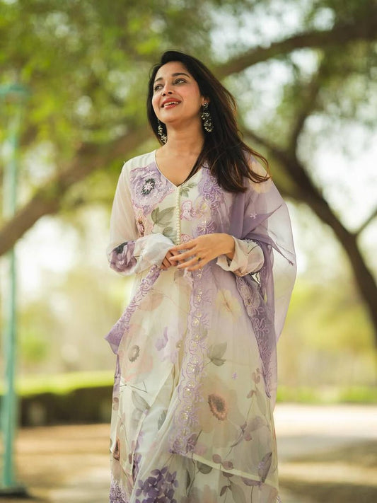 Classy Organza Salwar Kameez Suit With Digital Floral Print