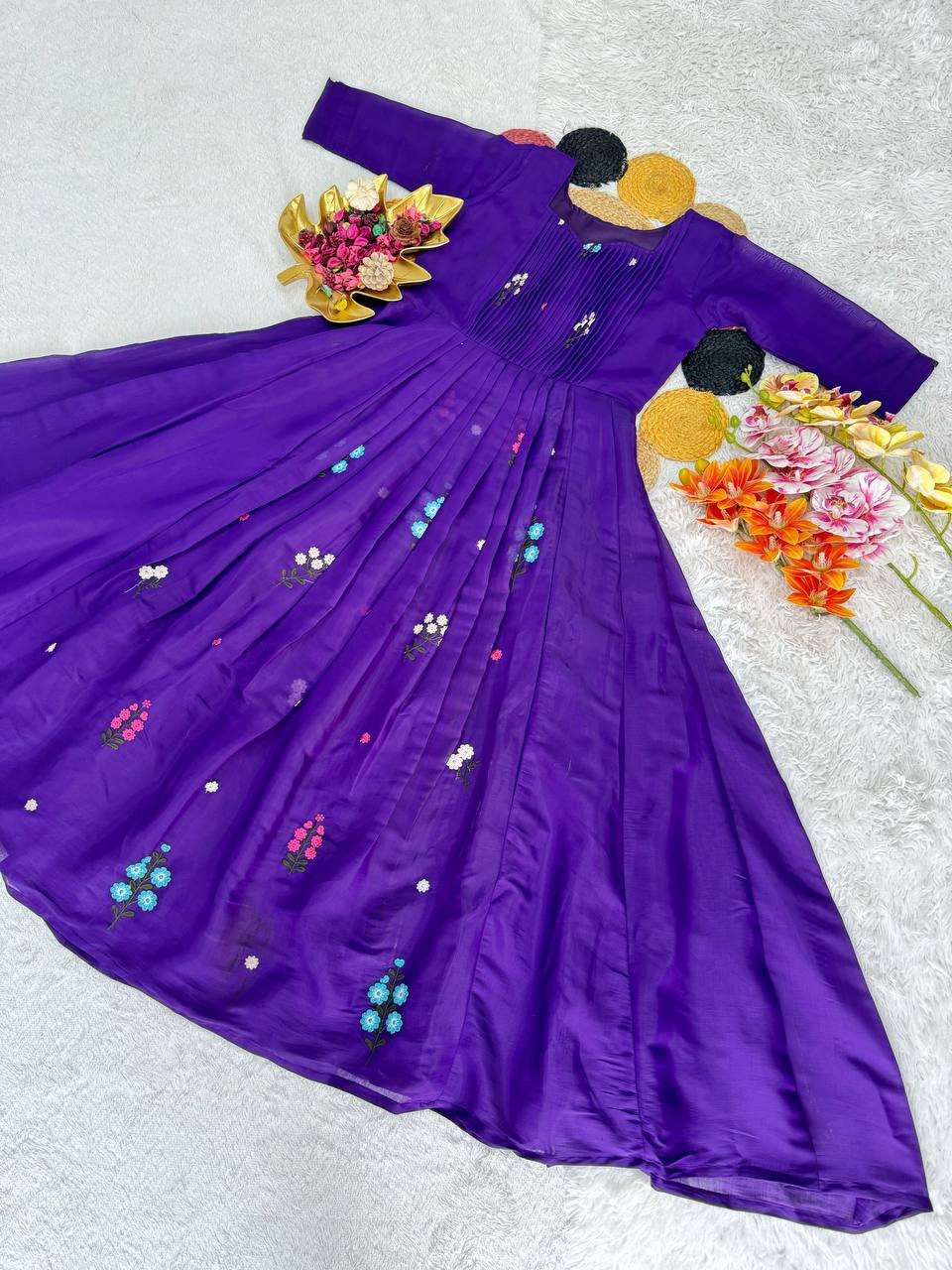 Classy Mul Mul Cotton Embroidery Gown