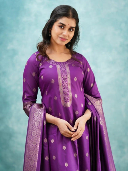 Classy Purple Paithani Silk Salwar Suit With Zari Dupatta