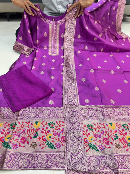 Classy Purple Paithani Silk Salwar Suit With Zari Dupatta