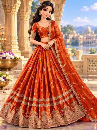 Royal Dussehra Special Space Silk Lehenga Choli with Zari Work Dupatta