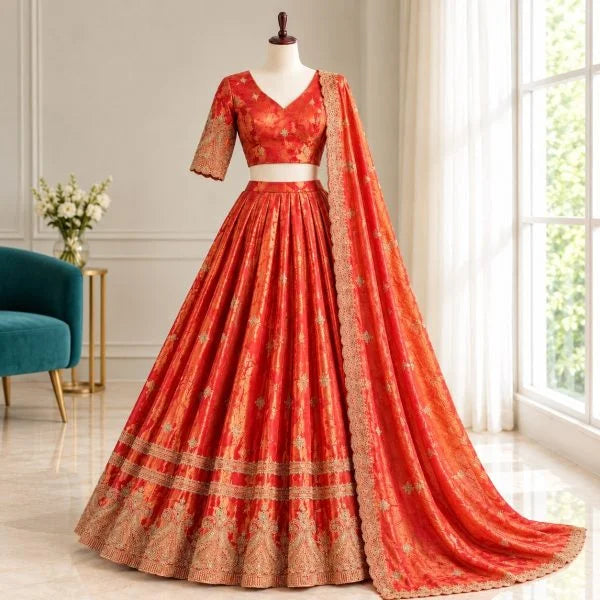 Royal Dussehra Special Space Silk Lehenga Choli with Zari Work Dupatta