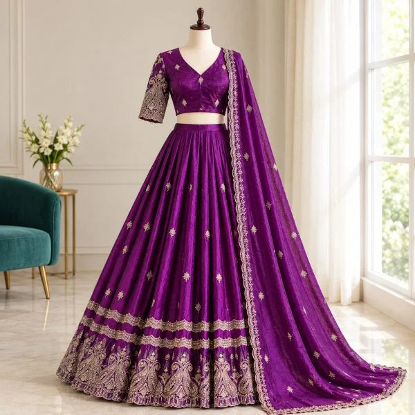 Royal Dussehra Special Space Silk Lehenga Choli with Zari Work Dupatta