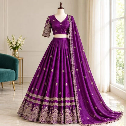 Royal Dussehra Special Space Silk Lehenga Choli with Zari Work Dupatta