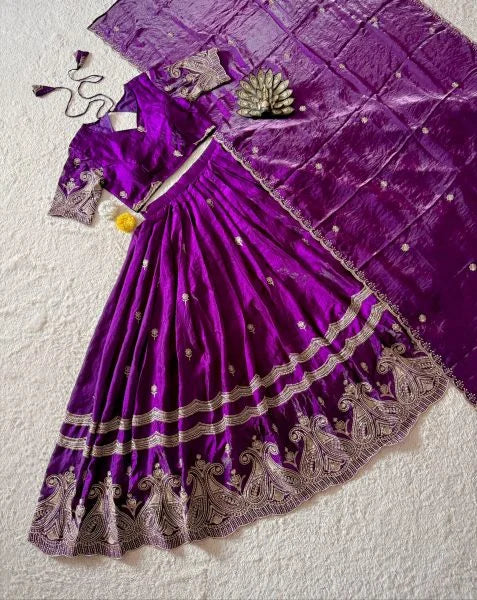 Royal Dussehra Special Space Silk Lehenga Choli with Zari Work Dupatta