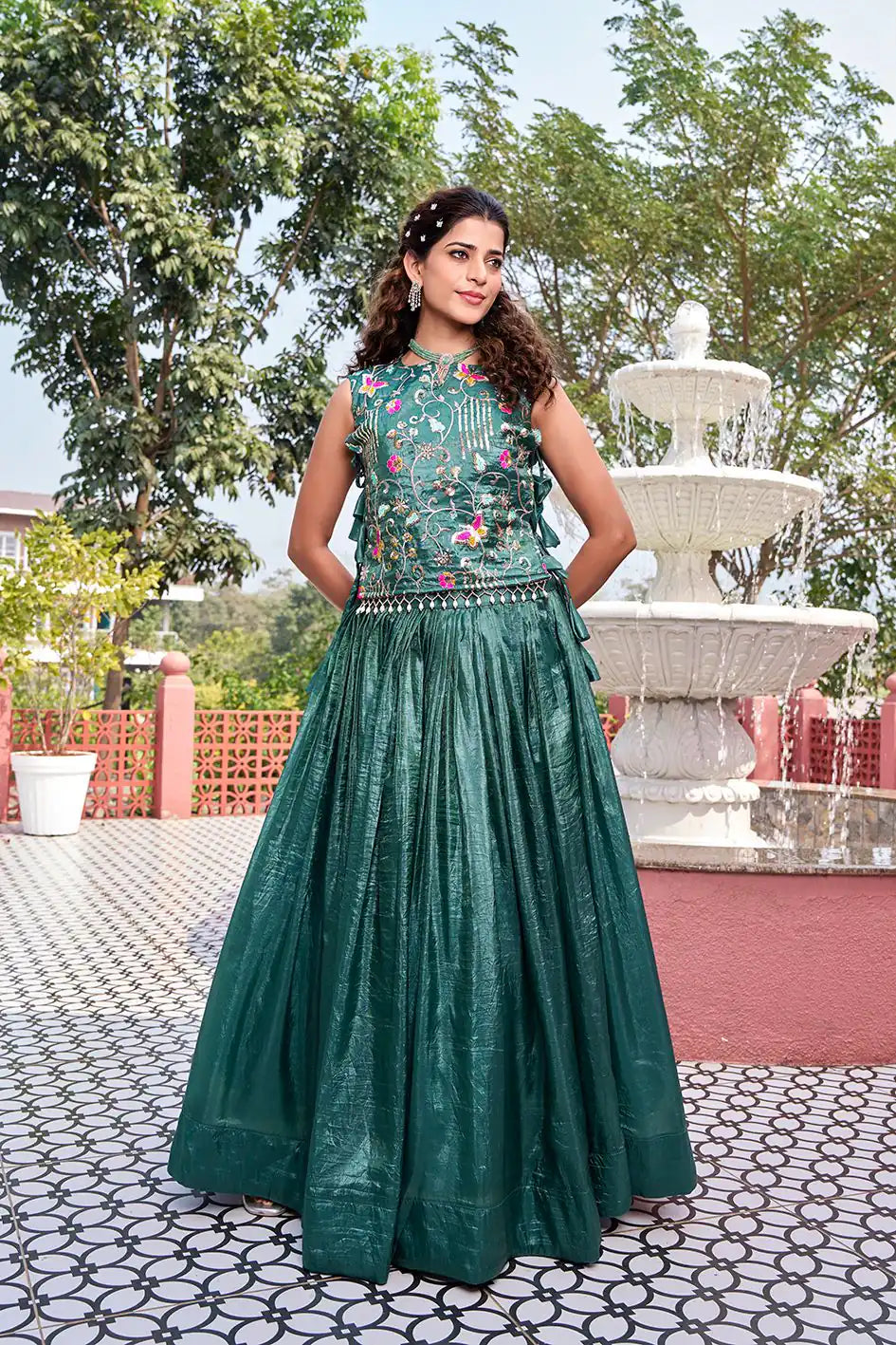 Solid Gold Crush Lehenga Choli With Sequins Work