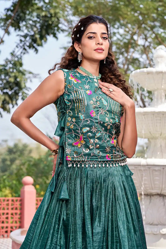Solid Gold Crush Lehenga Choli With Sequins Work