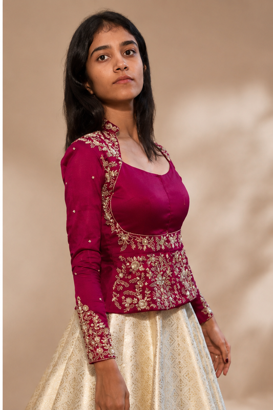 Stunning Peplum Crop Top Blouse Exquisite Maggam Work