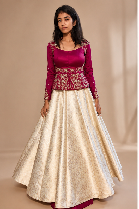 Stunning Peplum Crop Top Blouse Exquisite Maggam Work