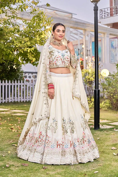 Trendy White Vichitra Silk Lehenga Choli With Thread Work