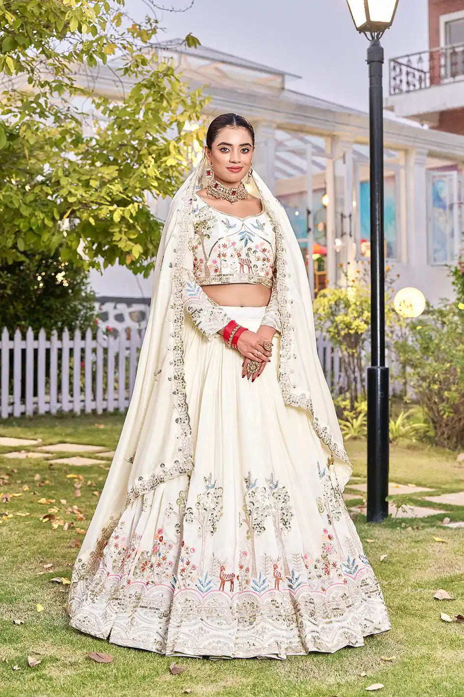 Trendy White Vichitra Silk Lehenga Choli With Thread Work