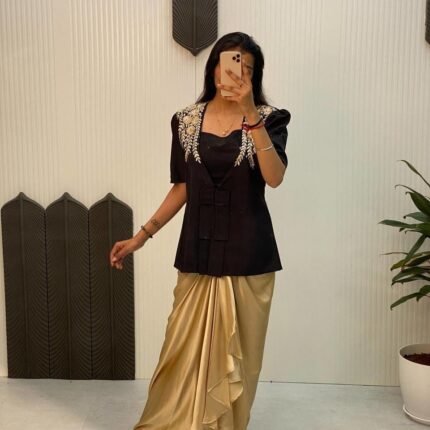 Premium French Crape Japan Satin Dhoti and Blouse