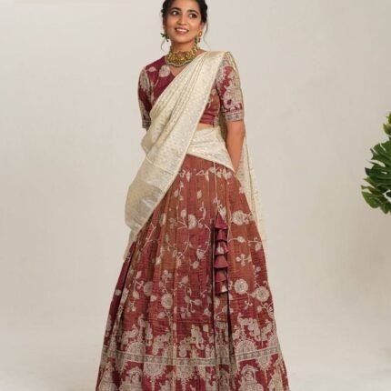 Maroon Crepe Zari Weaving Work Festive Wear