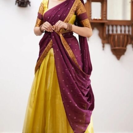 South Indian Pattu Lehenga Half Saree