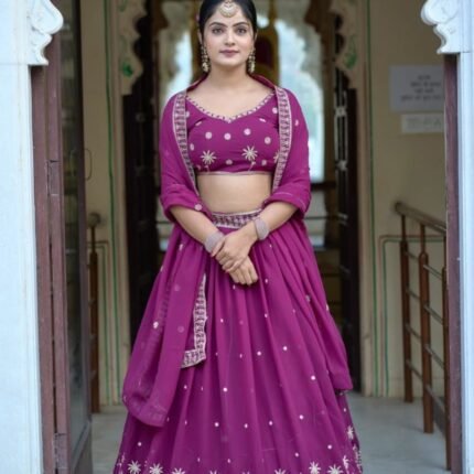 Embroidered Heavy Georgette Lehenga Choli With Blouse & Dupatta