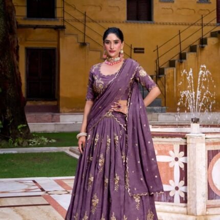 Premium Embroidery Sequinned Lehenga & Unstitched Blouse With Dupatta