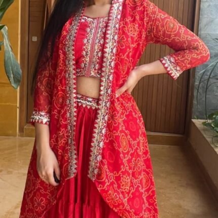 New Festival Bandhej Lehenga Choli & Shrug Set