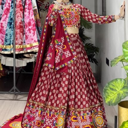 Traditional Maroon Ajarakh Prints Chaniya Choli