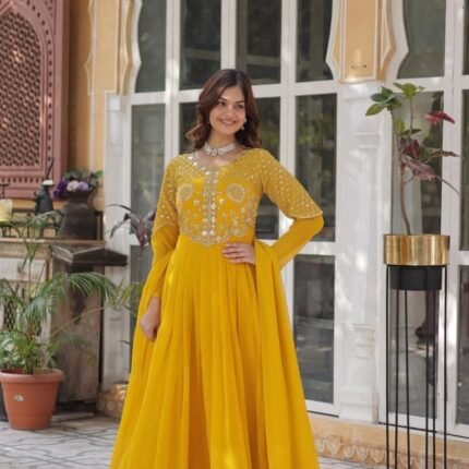 Premium Embroidered Georgette Ethnic Gown