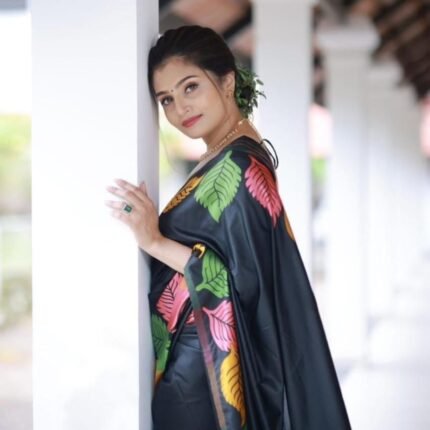 Soft Silk Multicolour Leaf Woven Design Saree