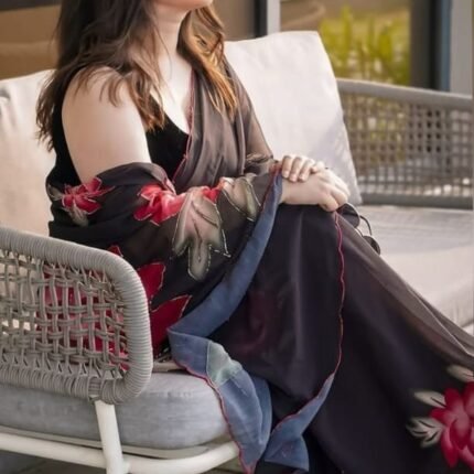 Premium Soft Pure Georgette Handworked Black Saree