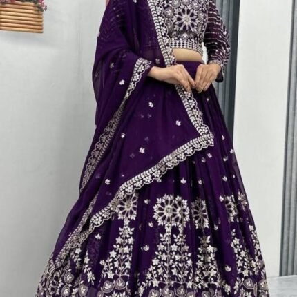 Premium Heavy Embroidered Sequence Work Georgette Lehenga Choli Set