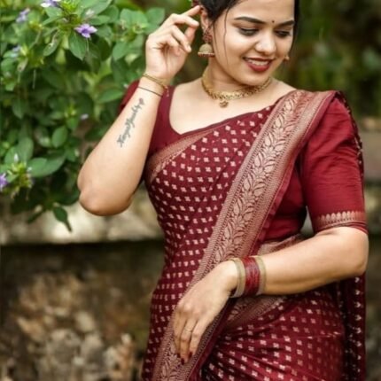 Lovely Wine Soft Silk Saree With Outstanding Blouse
