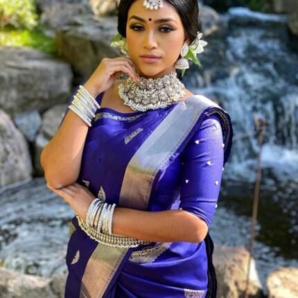 Blue Silver Soft Lichi Silk Saree