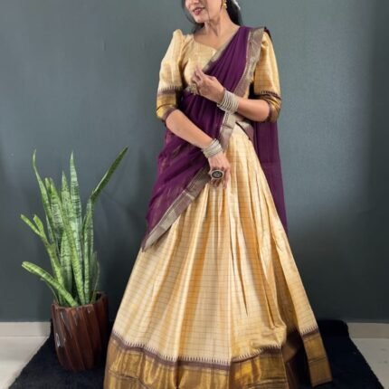 South Indian Cotton Lehenga Choli Set with Heavy Border & Fancy Dupatta Set