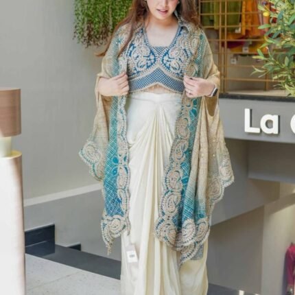 Embroidered Indo-Western Dhoti Set with Shrug