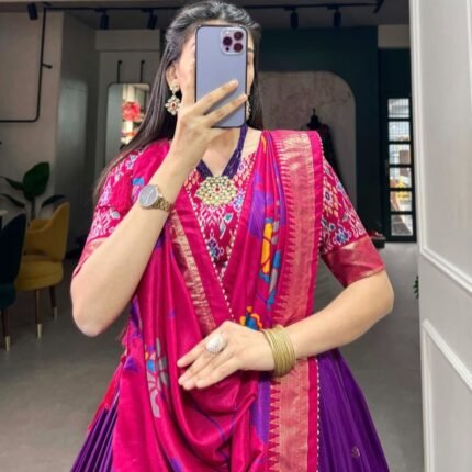 Purple Color Print With Foil Work Tussar Silk Lehenga Choli