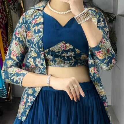 Premium Designer Party Wear Classical Foil Printed Koti Lehenga Set