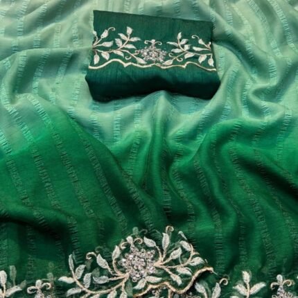 Beautiful Shimmer Georgette 3D Shaded Saree