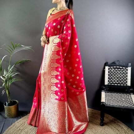 Super Soft Banarasi Lichi Silk Fabulous Gold Zari Saree