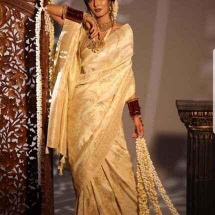 Classic Cream Soft Lichi Silk Saree