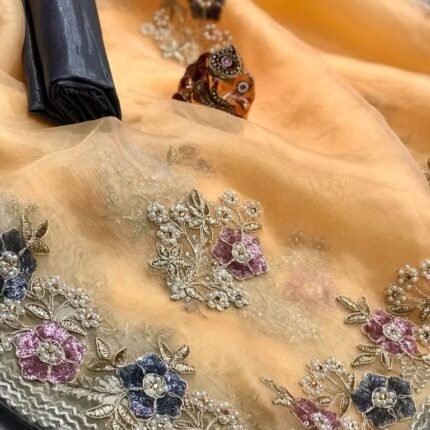 Elegant Pure Organza Silk Saree With Pearl Work