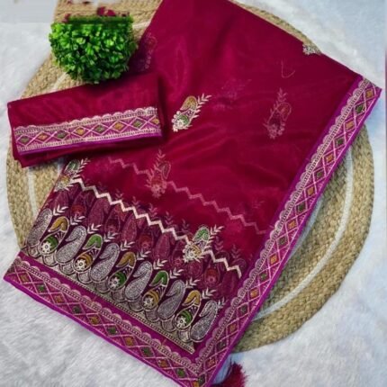 Fabulous Organza Type Silk On Heavy Embroidery Zariwork All Over Saree
