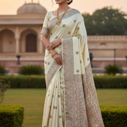 Exclusive Pure Tussar Saree With All Over the Multi Thread Embroidery Work