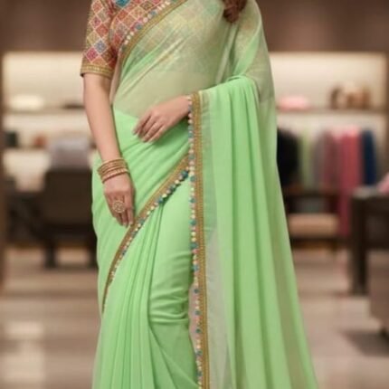 Latest Smooth Georgette Fabric With Beautiful Embroidery Saree