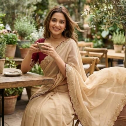 Premium Georgette Multi Sequins Embroidery Work Saree